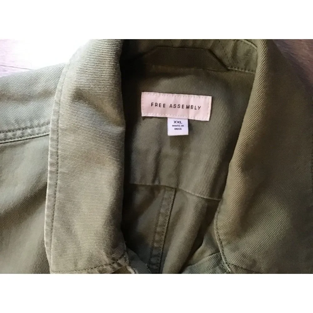 Free Assembly‎ Women's Button Front Belted Utility Jacket Olive Green Size 2XL